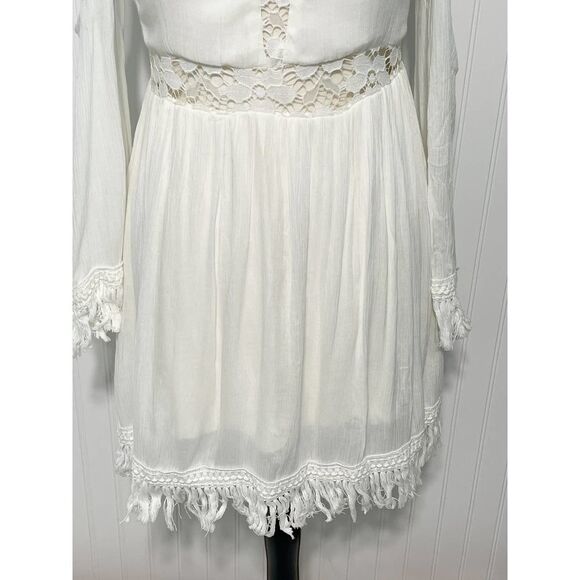 Raga Haley Dress Cold Shoulder Sheer Lace Frayed Mini Gypsy White Cutout Small - Picture 14 of 16